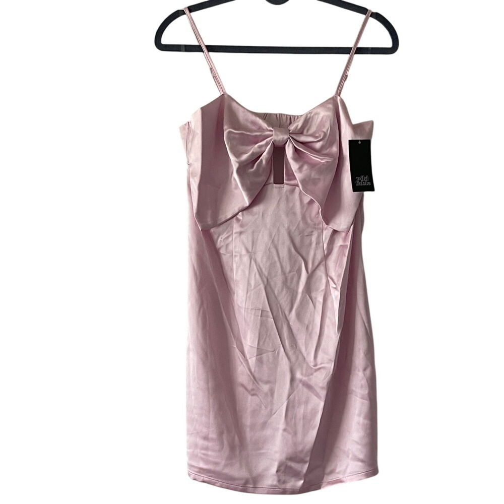 Wild Fable Pink Satin Slip Dress with Front Bow Small NWT